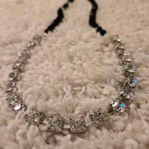 NWOT Long Faceted Jet Beads + Rhinestones Necklace